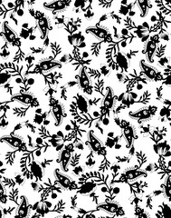 BLACK AND WHITE FLORAL SEAMLESS DESIGN PATTERN AND BACKGROUND