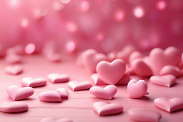 abstract pink background with pink hearts, festive background for Valentine's Day