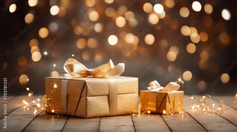 Poster generative ai ultra-realistic portrayal capturing the allure of white and gold christmas presents ar