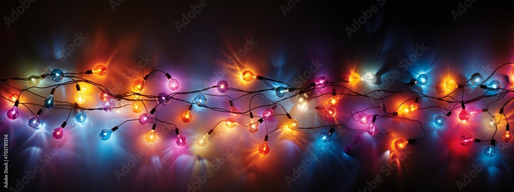 Aufkleber generative ai ultra-realistic portrayal of vibrant, atmospheric colorful string lights against an is