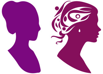 Silhouettes of women profile faces