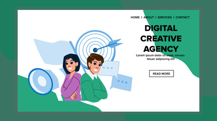 ux digital creative agency vector. work office, ui research, marketing team ux digital creative agency web flat cartoon illustration