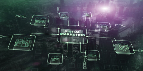 Digital Marketing Media Social Network Background. Mixed Media