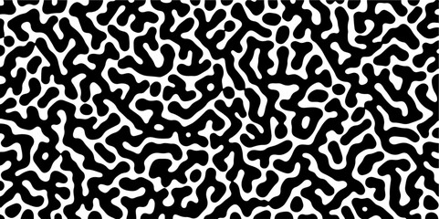 Abstract Turing organic wallpaper with background. Turing reaction diffusion monochrome seamless pattern with chaotic motion. Natural seamless line pattern. Linear design with biological shapes. 