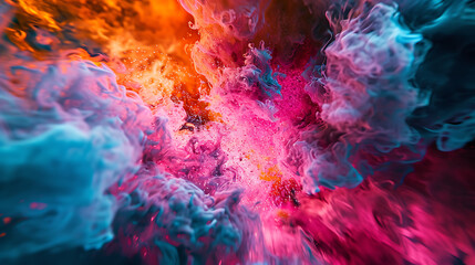 Explosive patterns of vibrant colors, including pink, orange, and blue, creating a visually stimulating and energetic background