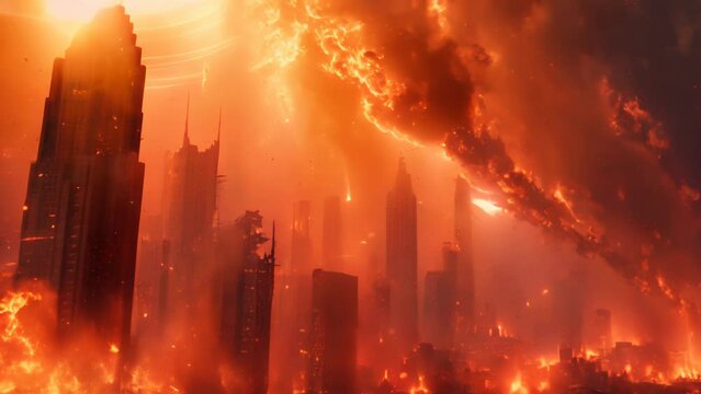 The end of the world armageddon cinematic scenery with asteroid impacts animation
