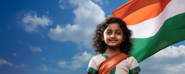 The Little Girl with a Big Smile, Proudly Waving the Indian Flag. A fictional character created by Generative AI.