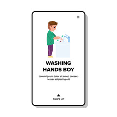 child washing hands boy vector. hygiene soap, water kid, sink girl child washing hands boy web flat cartoon illustration