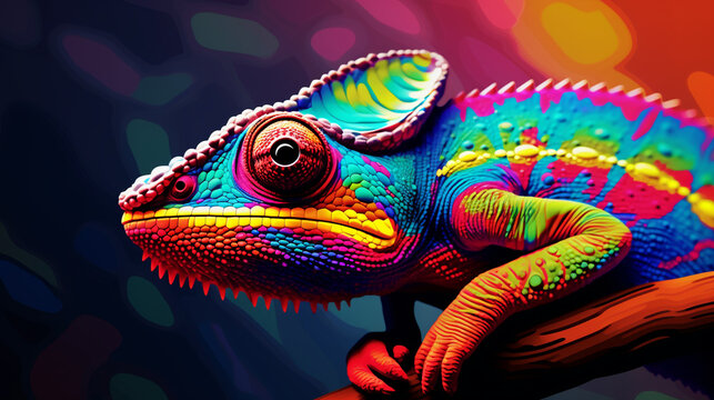 Chromatic Camouflage: Colorful Chameleon on Multicolor Rounded Background