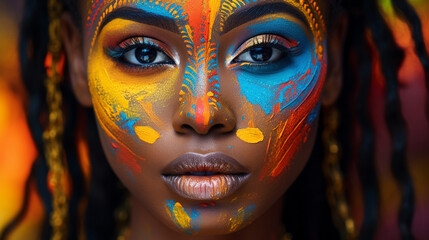 Fototapeta premium Artistic Radiance: African Beauty Adorned with a Palette of Colors