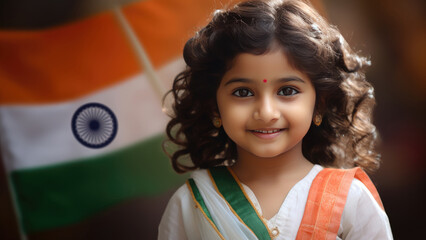 Indian Flag with Indian Girl. A fictional character created by Generative AI.
