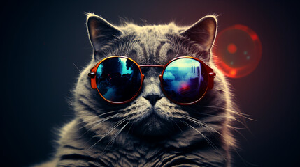Naklejka premium Cosmic Kitty: Cool Cat Sporting Space Sunglasses