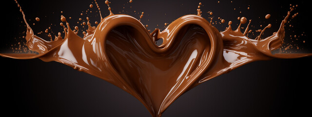 Milk chocolate heart on a black background isolated. Valentine's Day. - obrazy, fototapety, plakaty