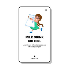 child milk drink kid girl vector. happy healthy, calcium growth, dairy nutrition child milk drink kid girl web flat cartoon illustration