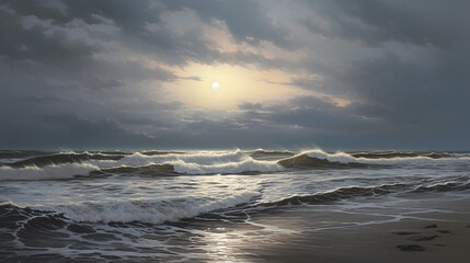 Fototapeta premium Winter Afternoon with Gray Sullen Waves