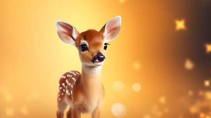 Young bambi deer, roe deer, beautiful, light brown with white spots, huge eyes	
