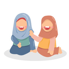 Little Girls Laugh Together Illustration