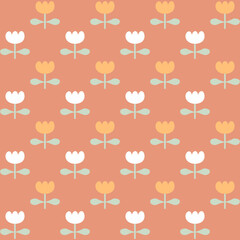 Scandinavian style seamless pattern with blooming tulips flowers. Floral print for tee, paper, fabric, textile. Hand drawn illustration for decor and design.