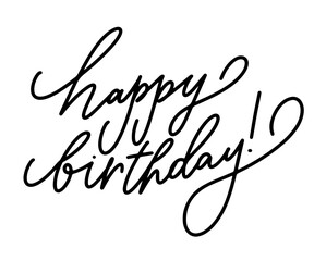 Happy birthday handwritten calligraphy on white background