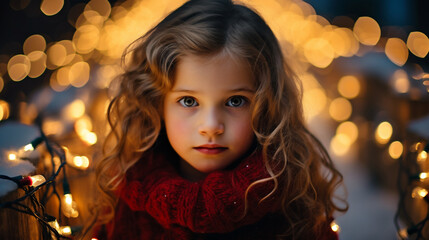 Twinkle in Her Eyes: Charming Little Girl Poses with Christmas Lights
