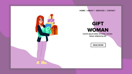box gift woman vector. happy birthday, day mother, anniversary fun box gift woman web flat cartoon illustration