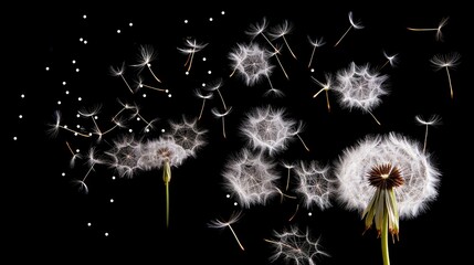 Close-Up of Delicate Dandelion Spores Blowing Away in Summer Breeze - Nature's Breath-taking Seed Dispersal