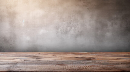 Rustic Charm: Old Wood Table Against a Blurred Concrete Wall in Room