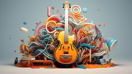3d illustration of music doodle - obrazy, fototapety, plakaty
