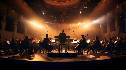 Classical Orchestra Rehearsal for concert - obrazy, fototapety, plakaty