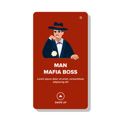 hat man mafia boss vector. character black, logo pimp, cigar 1920s hat man mafia boss web flat cartoon illustration