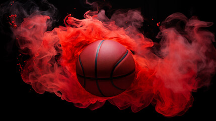 Scoring the winning points at a basketball game, Burning basketball on fire, A basketball...