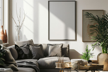 Plain White A2 Poster Frame in Modern Eclectic Studio, Interior Photography with Natural Light