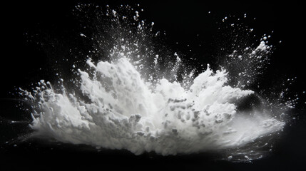 Splash isolated on black, Black and white splashes, white powder splash on black background, black and white smoke, Ai generated image  