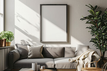 Plain White A2 Poster Frame in Modern Eclectic Studio, Interior Photography with Natural Light