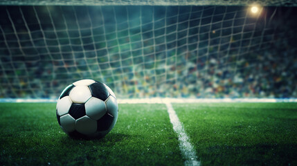 Netted Precision: Soccer Ball in Front of the Goal on Textured Field