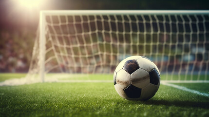 Goalbound Glory: Soccer Ball on Textured Field, Approaching the Goal