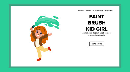 hand paint brush kid girl vector. children palette, egg doodle, activity easter hand paint brush kid girl web flat cartoon illustration