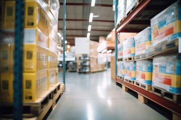 boxes in warehouse aisle with clear labeling - obrazy, fototapety, plakaty