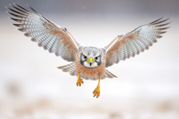 kestrel with focused eyes hovering in search of prey - obrazy, fototapety, plakaty