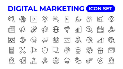 Digital marketing icons set. Content, search, marketing, ecommerce, seo.