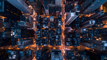a perpendicular top-down view of a sprawling megacity - obrazy, fototapety, plakaty