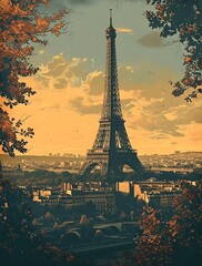 Paris Effel Tower vintage travel postcard