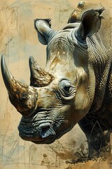 Rhino,vintage retro illustration