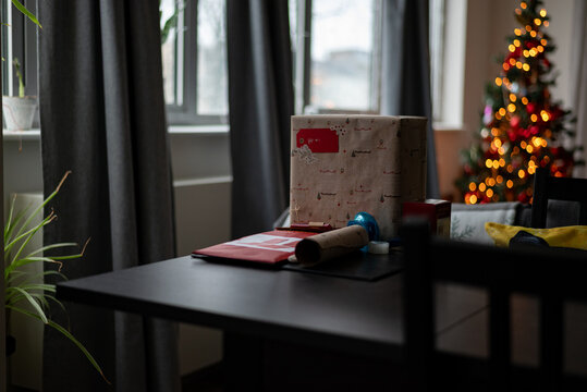 interior of a room with a gift