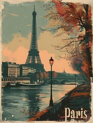 Paris Eiffel Tower vintage travel postcard