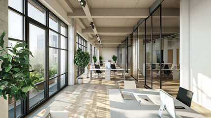 Open-Concept Office with Individual Minimalist Desks