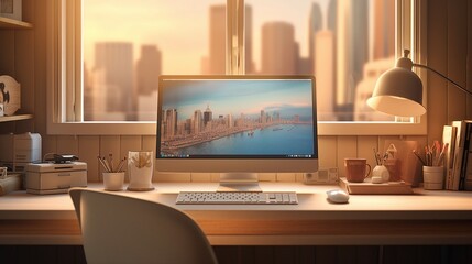 Professional Workspace with Modern Computer Setup on Clean White Desk
