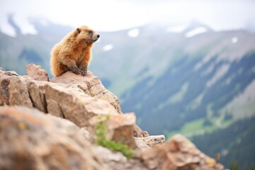 marmot surveying terrain from high rock perch