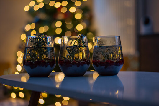 glass with christmas tree