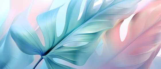 Wallpaper: Tranquil Monstera leaf close-up with soft, flowing shapes and a palette of calming colors